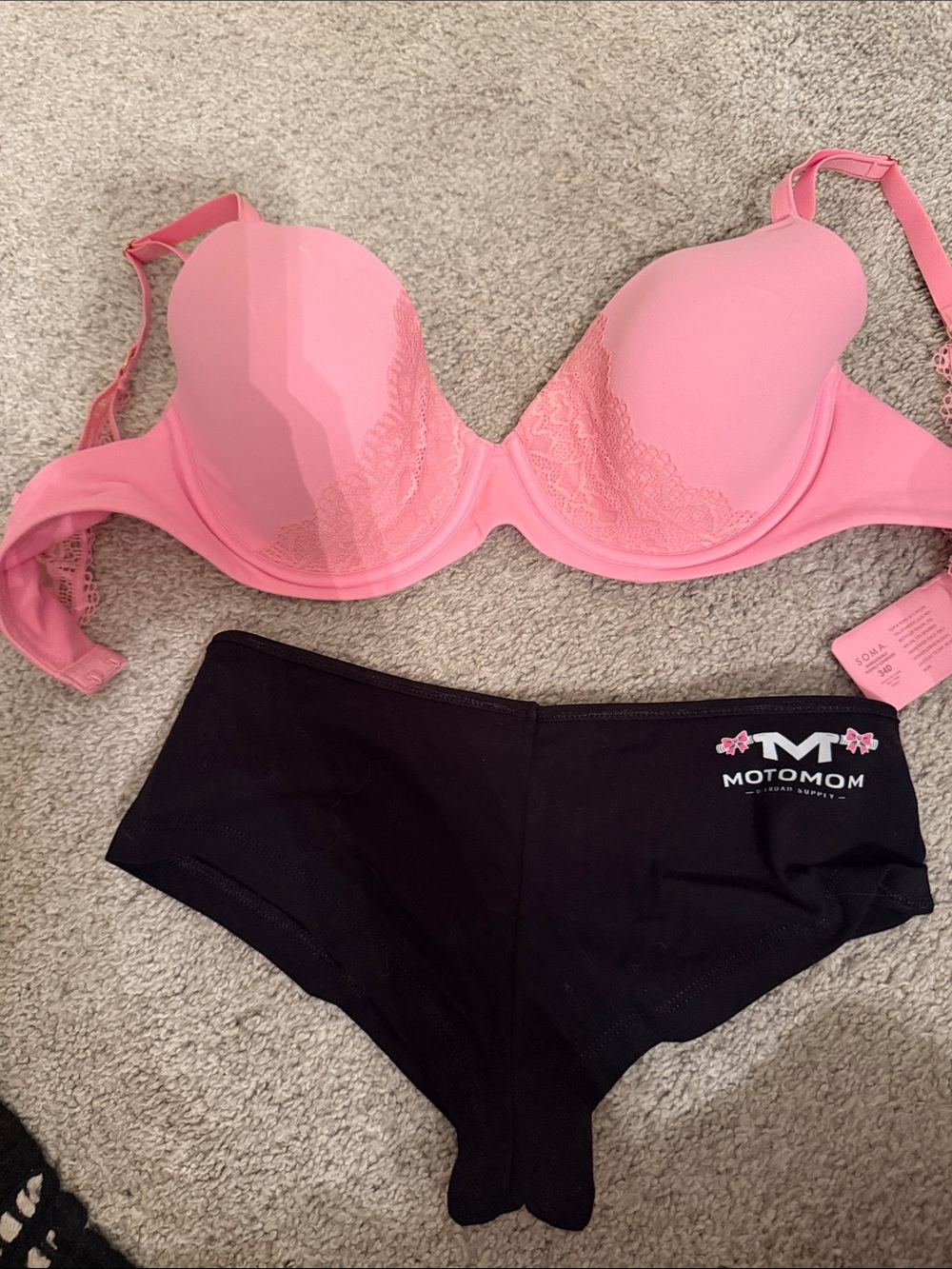 Pink Lace-Trim Soma Bra & Black Brief Set